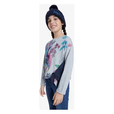 Blue-gray patterned girl's t-shirt with tie Desigual Edimburg - Girls