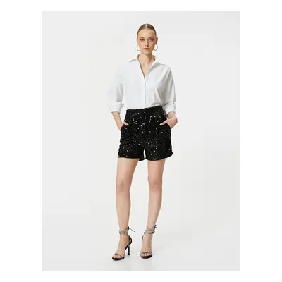 Koton Sequin Sequined Shorts High Waist Pocket