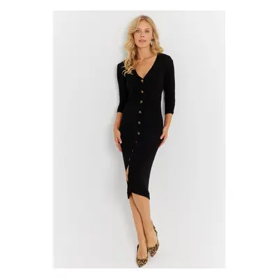 Cool & Sexy Women's Black Knit Midi Shirt Dress YV274