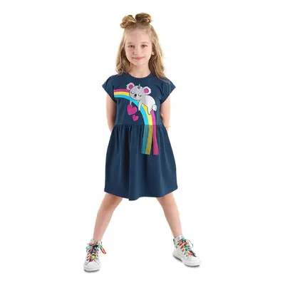 Denokids Koala Cotton Combed Cotton Girl's Summer Navy Blue Dress