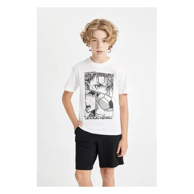 DEFACTO Boy's Crew Neck Printed Short Sleeve T-Shirt