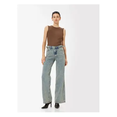 Koton Standard Waist Wide Leg Jeans Buttoned Pocket Cotton - Wide Leg Jeans