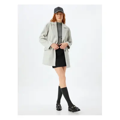 Koton Double Breasted Cashmere Coat with Buttoned Pockets