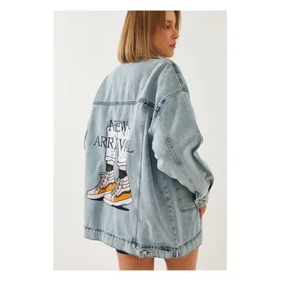 Bianco Lucci Women's Back Printed Denim Jacket