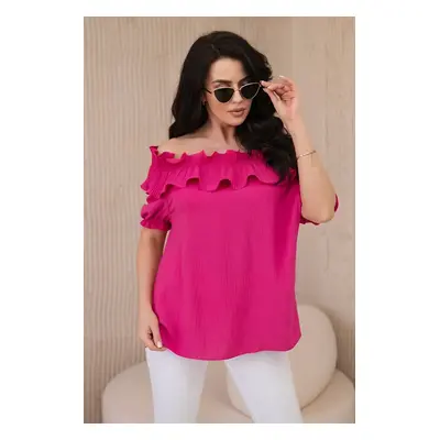 Spanish blouse with decorative ruffle fuchsia