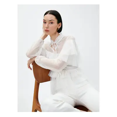 Koton Frilly Tied Chiffon Blouse High Neck