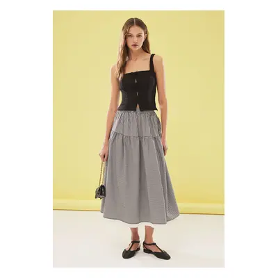 Trendyol Black Gingham Pattern Lace Detailed A-line Midi Skirt