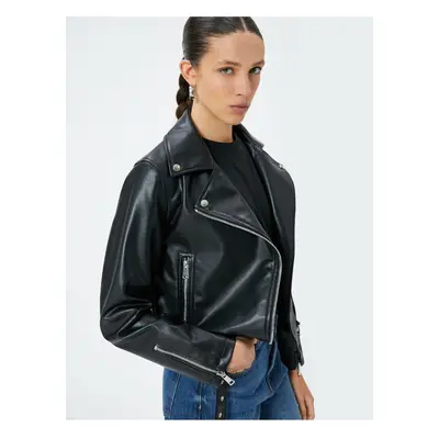 Koton Faux Leather Jacket Zipper Double Breasted With Pocket