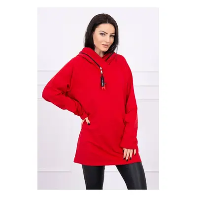 Oversize tunic with zipper on hood Red