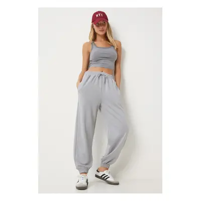 Happiness İstanbul Women's Grey Modal Blend Jogger Sweatpants