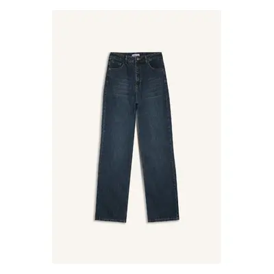 DEFACTO 90's Wide Leg High Waist Long Jean Washed Trousers