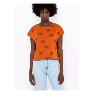 Orange patterned T-shirt CAMAIEU - Women