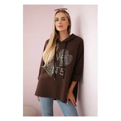 Włoski Oversized viscose sweatshirt Love brown