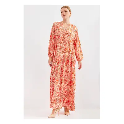 Bigdart Women's Patterned Orange Viscose Hijab Dress