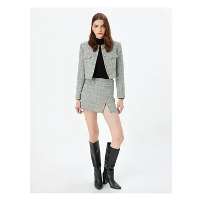 Koton Tassel Slit Detailed A-Line Tweed Mini Skirt