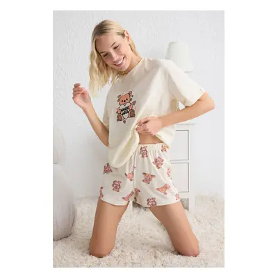 Trendyol Ecru Animal Jersey Knitted Pajama Set