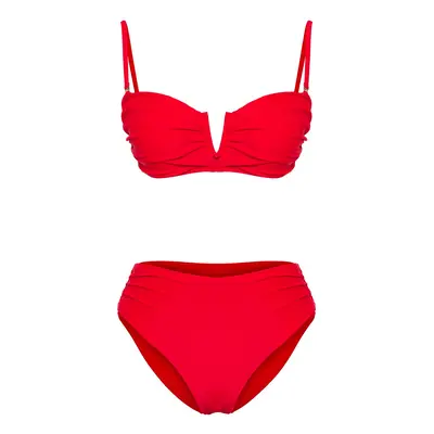 Trendyol Red*003 Plain Strapless Draped Normal Waist Bikini Set