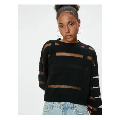 Koton X Inji - Knitwear Sweater Tulle Detailed Crew Neck Long Sleeve