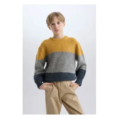 DEFACTO Boy's Crew Neck Color Block Knitwear Sweater