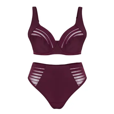 Trendyol Curve Burgundy Striped Underwire Cupless Plus Size Lingerie Sets