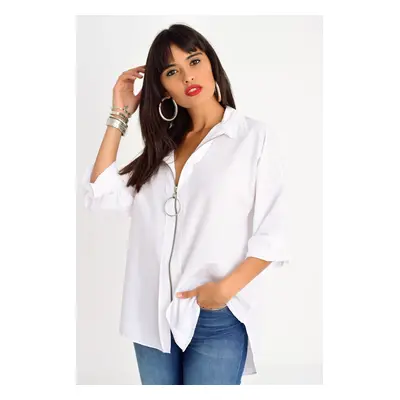 Cool & Sexy Women's White Zipper Shirt