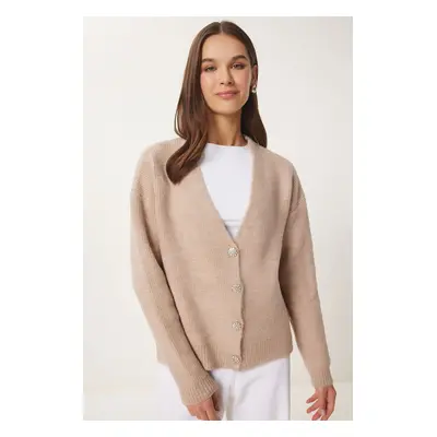 Happiness İstanbul Women's Beige Stylish Buttoned Knitwear Cardigan