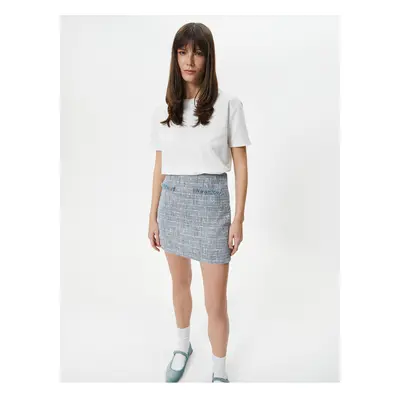 Koton Tweed Mini Skirt High Waist Chain Detail