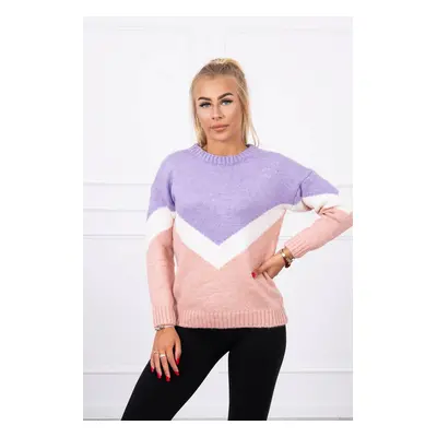 Sweater with geometric patterns purple+powder pink