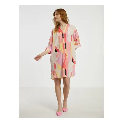 Cream-pink Women Patterned Shirt Dress Fransa - Women