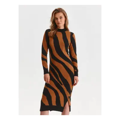 Black-brown women's patterned sweater dress with slits TOP SECRET - Women