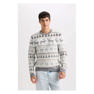 DEFACTO Standard Fit New Year Themed Crew Neck Knitwear Sweater