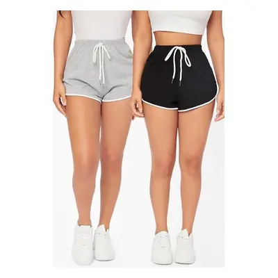 80189 Dewberry 2-Piece Set Women Mini Shorts-GREY-BLACK