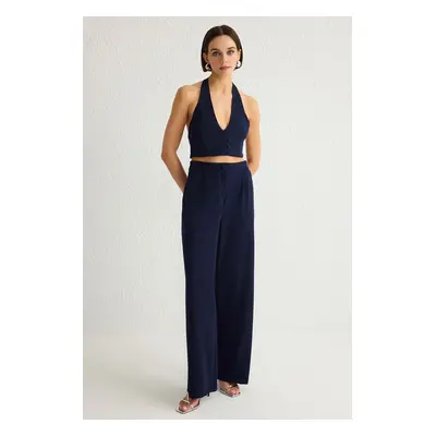 Trendyol Dark Navy Blue Wide Leg/Wide Pleated Woven Trousers