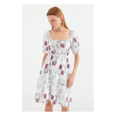 Bigdart Patterned Mini Flared Dress - Ecru