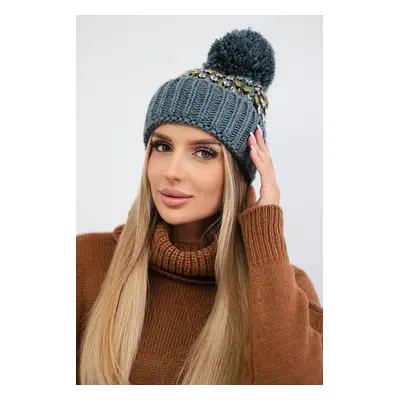 marka niezdefiniowana Cap with a pompom Ellen K325 dark grey+yellow