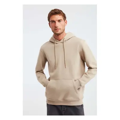 GRIMELANGE Jorge Men's Soft Hooded Organic Cotton Kangaroo Pocket Regular Beige Sweatshirt