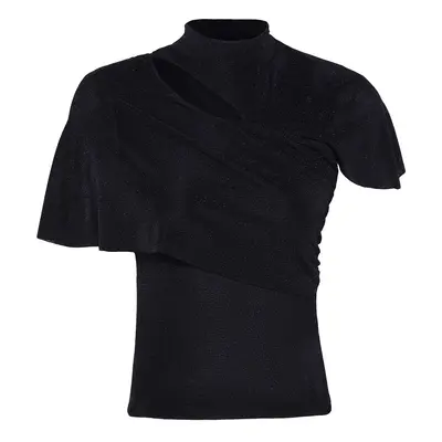 Trendyol Black Cut Out/Window Detail Draped Glittery Knitted Blouse