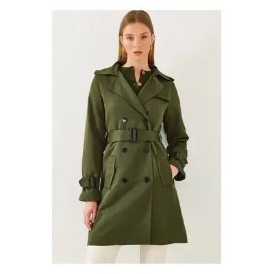 Bianco Lucci Women's Back Aller Detail Buckle Trench Coat