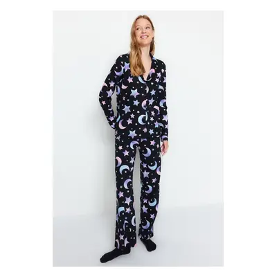 Trendyol Black 100% Cotton Galaxy Patterned Shirt-Pants Pajama Set