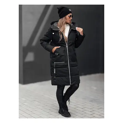 Women's winter jacket NORFFI long quilted with hood black Dstreet