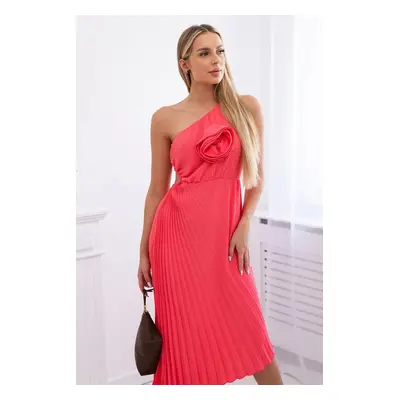 Pleated dress with floral pink neon