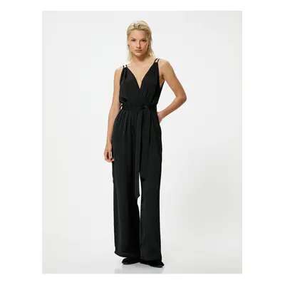 Koton Strap Double Breasted Collar Jumpsuit Belted Wide Leg Full Length