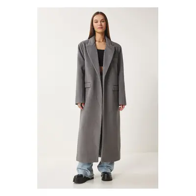 Happiness İstanbul Women's Anthracite Double Breasted Cashmere Coat