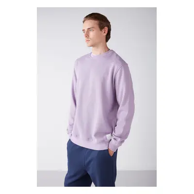 GRIMELANGE Travis Men's Organic Fabric Soft Regular Fit Round Neck Lilac Sweatshir