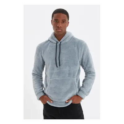 Trendyol Grey Regular/Normal Cut Hooded Warm Plush Sweatshirt