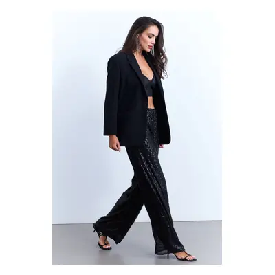 Cool & Sexy Women's Black Sequined Trousers SHR8