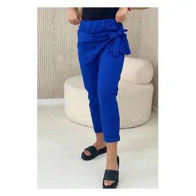 Viscose trousers with asymmetrical binding in cornflower blue front