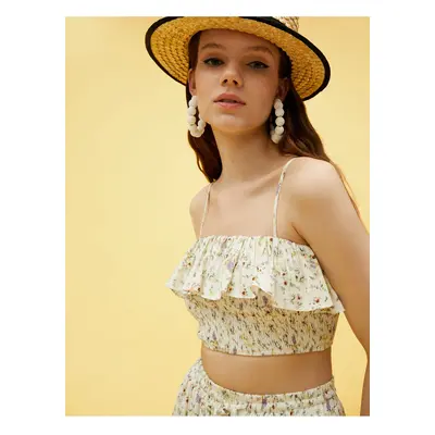 Koton Frilled Gippe Floral Crop Singlet