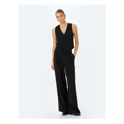 Koton High Waist Wide Leg Fabric Trousers with Pockets