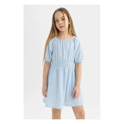 DEFACTO Girl's Wrapped Patterned Short Sleeve Dress